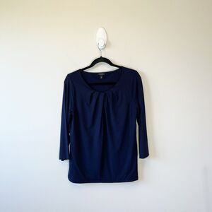 Talbots Navy Pullover Jersey Blouse Pleated Scoop Neck Stretch Women’s Medium
